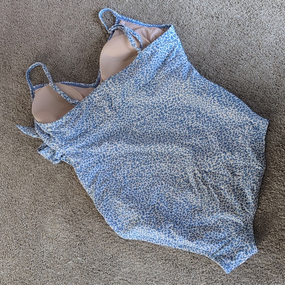 Blue Patterned Maternity One Piece Swimsuit - Picture 2 of 3